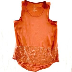 Juicy Couture Womens Sequin Embroidered High Low Tank Top Orange XS